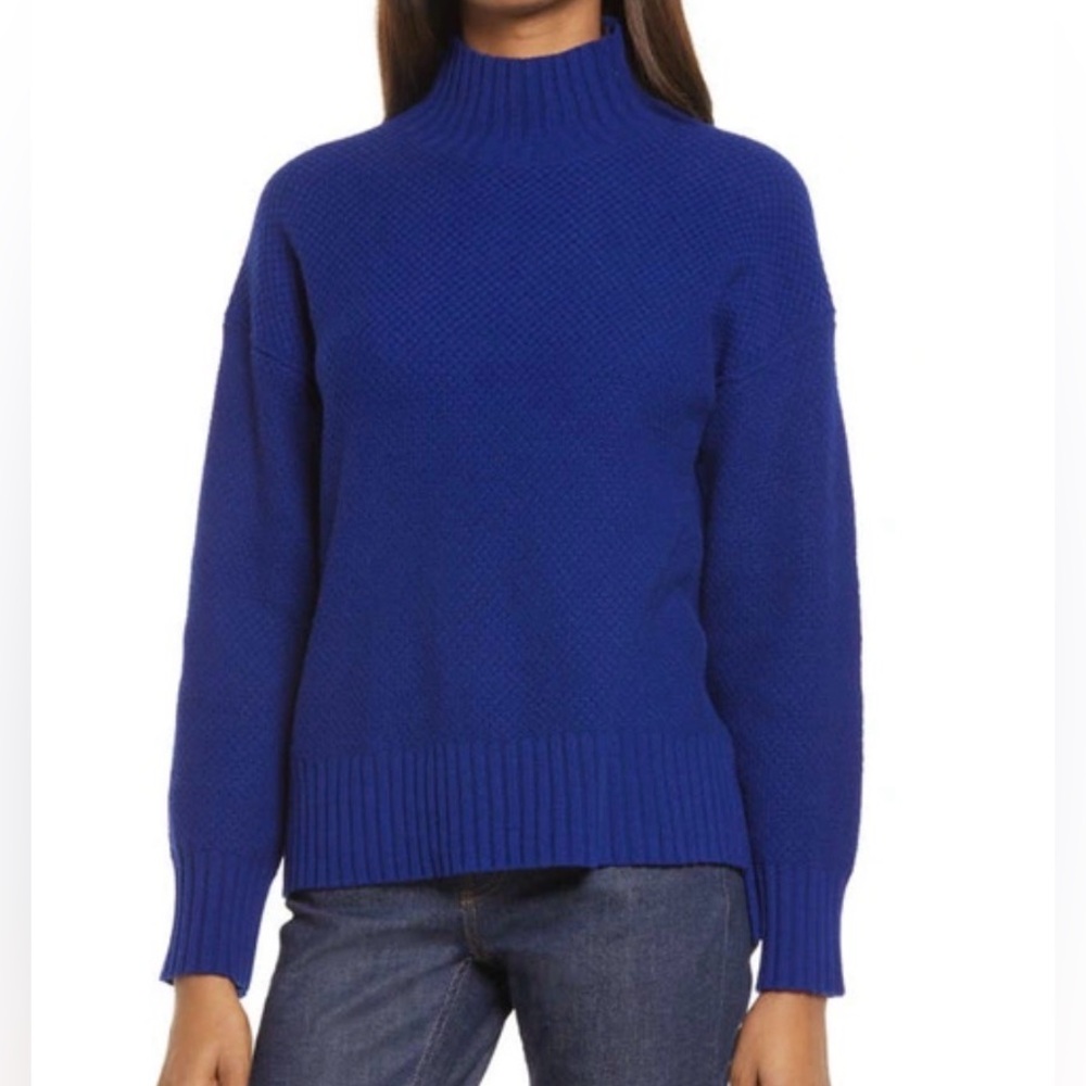 Everlane Royal Blue STOOPWAFFLE 100% CASHMERE TURTLENECK SWEATER Wome size M/L - Picture 1 of 8